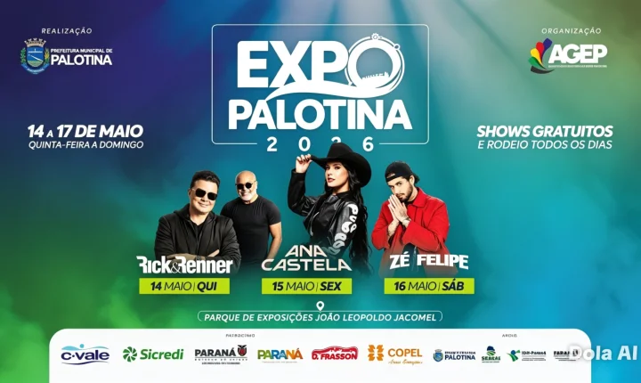 Expo Palotina 2026 divulga programação oficial com grandes shows, rodeio e atrações gratuitas