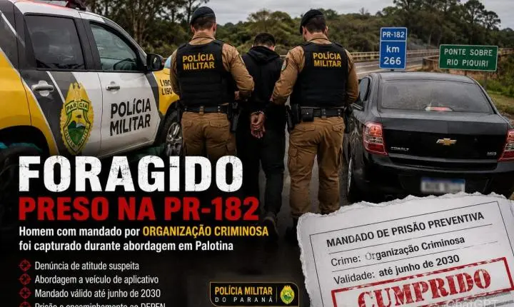 Foragido por organização criminosa é capturado pela Polícia Militar durante abordagem na PR-182 em Palotina