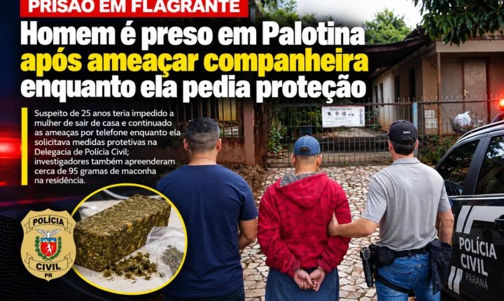 Homem é preso em Palotina após ameaçar companheira enquanto ela pedia proteção