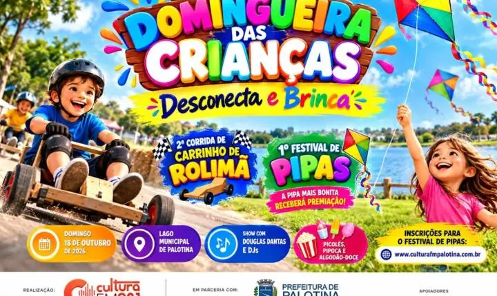 Lago Municipal de Palotina será palco de grande festa infantil neste domingo com o “Desconecta e Brinca”