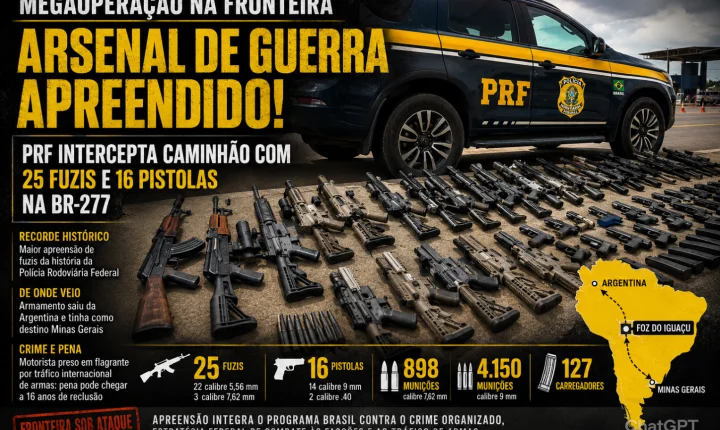 Megaoperação na Fronteira: PRF intercepta arsenal recorde com 25 fuzis e 16 pistolas na BR-277
