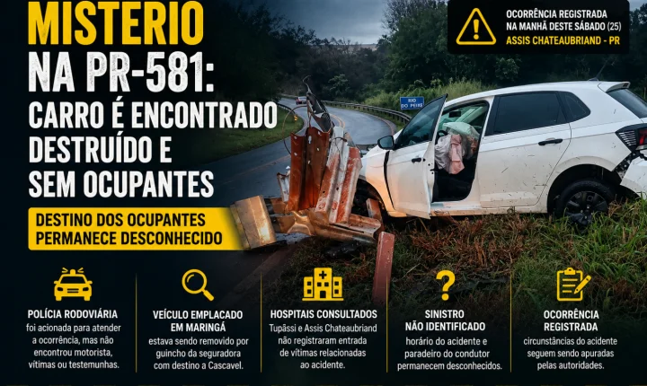 Mistério na PR-581: carro é encontrado destruído e sem ocupantes
