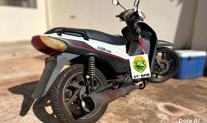 Motocicleta sem placa é apreendida pela PM durante patrulhamento