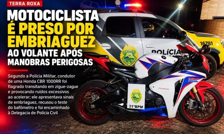 Motociclista é preso por embriaguez ao volante após manobras perigosas