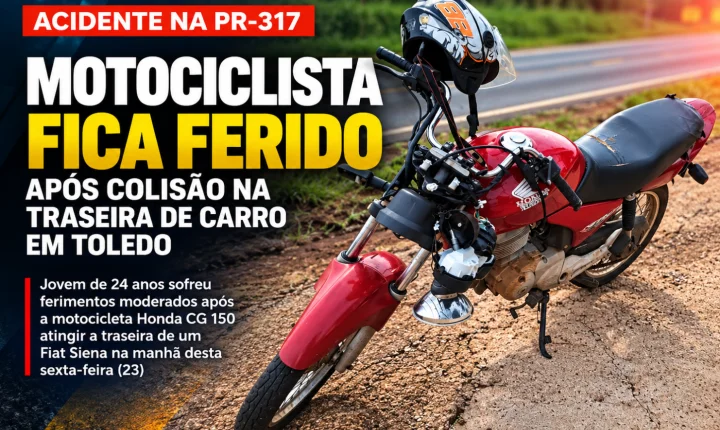 Motociclista fica ferido após colisão na traseira de carro em Toledo