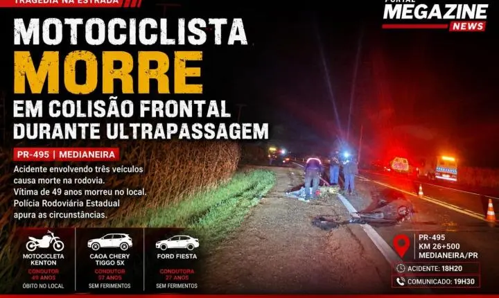 Motociclista morre em colisão frontal durante ultrapassagem na PR-495