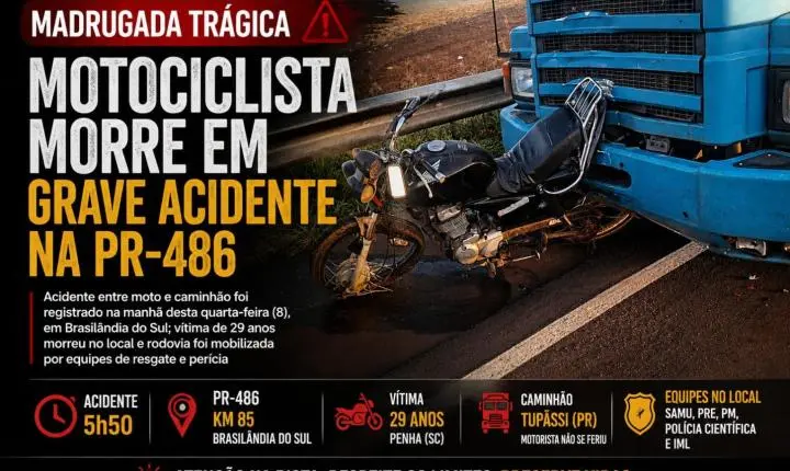 Motociclista morre em grave acidente na PR-486