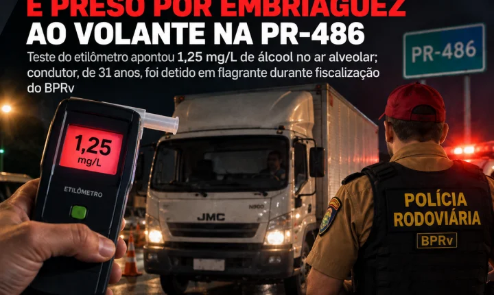 Motorista de caminhão é preso por embriaguez ao volante na PR-486