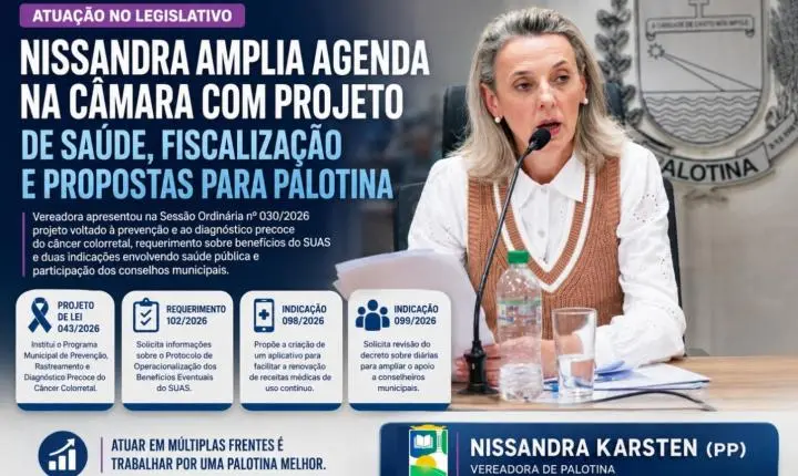 Nissandra amplia agenda na Câmara com projeto de saúde, fiscalização e propostas para Palotina