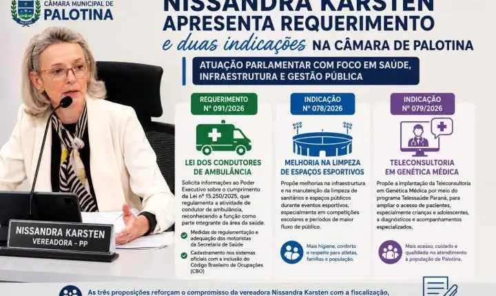 Nissandra Karsten apresenta requerimento e duas indicações na Câmara de Palotina