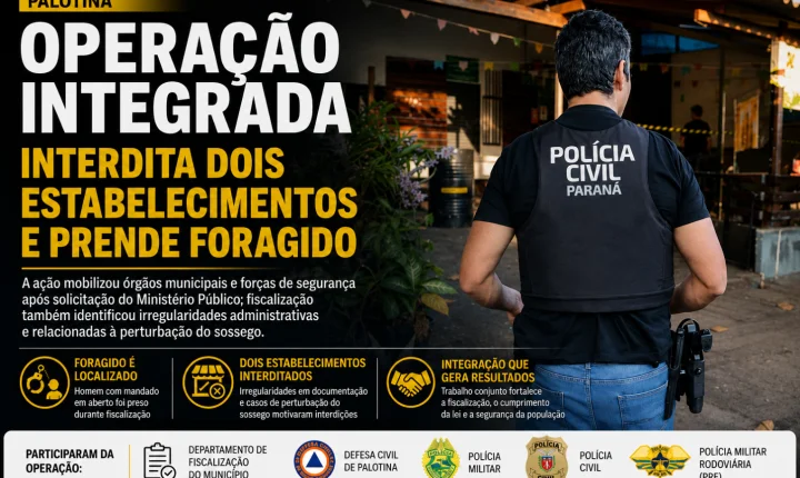 Operação integrada interdita dois estabelecimentos e prende foragido em Palotina