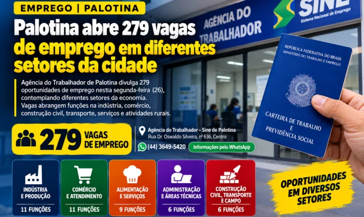 Palotina abre 279 vagas de emprego em diferentes setores da cidade