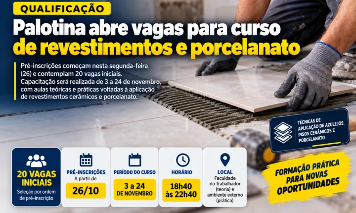 Palotina abre vagas para curso de revestimentos e porcelanato