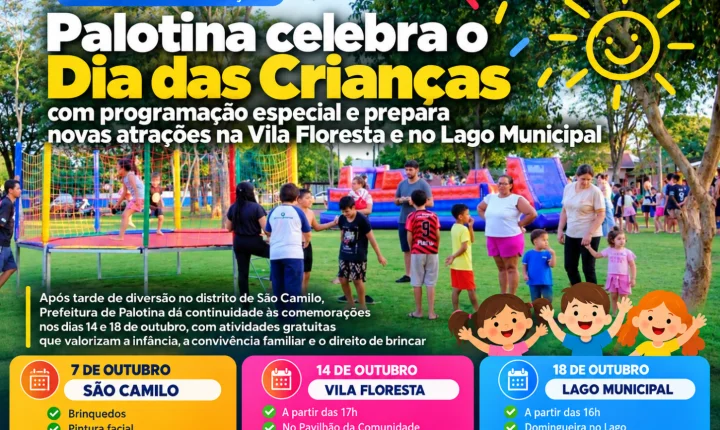 Palotina celebra o Dia das Crianças com programação especial e prepara novas atrações na Vila Floresta e no Lago Municipal