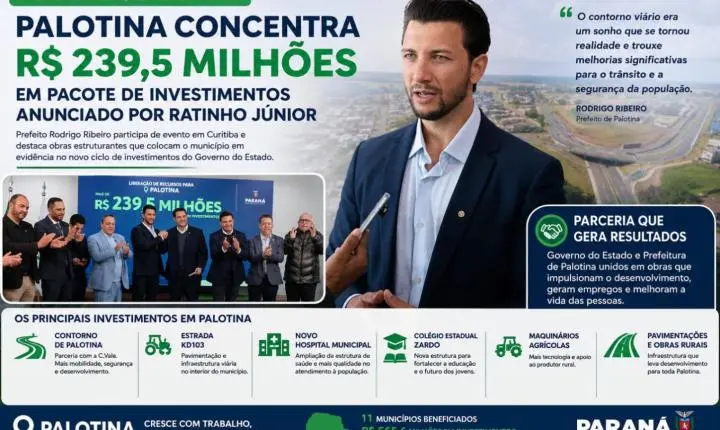 Palotina concentra R$ 239,5 milhões em pacote de investimentos anunciado por Ratinho Júnior
