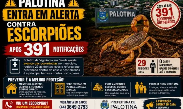Palotina entra em alerta contra escorpiões após 391 notificações