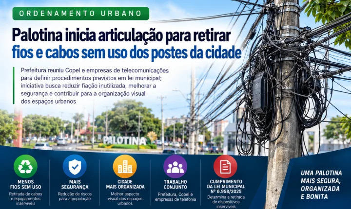 Palotina inicia articulação para retirar fios e cabos sem uso dos postes da cidade
