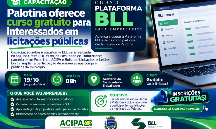 Palotina oferece curso gratuito para interessados em licitações públicas