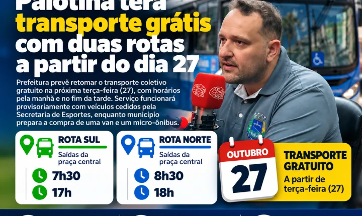 Palotina terá transporte grátis com duas rotas a partir do dia 27