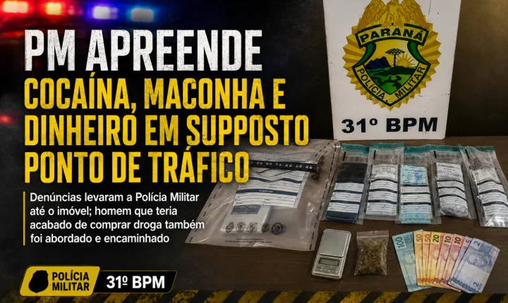 PM apreende cocaína, maconha e dinheiro em suposto ponto de tráfico