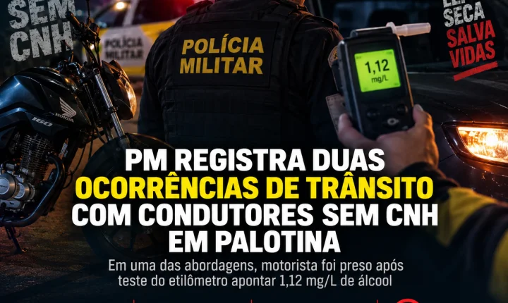 PM registra duas ocorrências de trânsito com condutores sem CNH em Palotina