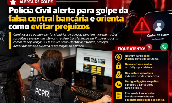 Polícia Civil alerta para golpe da falsa central bancária e orienta como evitar prejuízos
