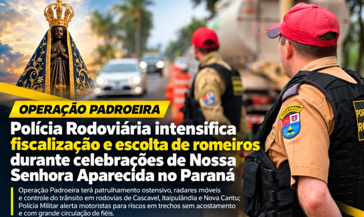 Polícia Rodoviária intensifica fiscalização e escolta de romeiros durante celebrações de Nossa Senhora Aparecida no Paraná