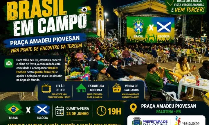 Praça Amadeu Piovesan vira ponto de encontro da torcida em Palotina