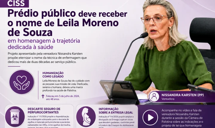 Prédio público deve receber o nome de Leila Moreno de Souza em homenagem à trajetória dedicada à saúde