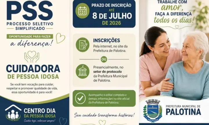 Prefeitura de Palotina abre PSS para contratação de cuidador de pessoa idosa para o Centro Dia