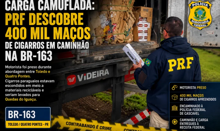 PRF Descobre 400 Mil Maços de Cigarros Escondidos em Caminhão na BR-163