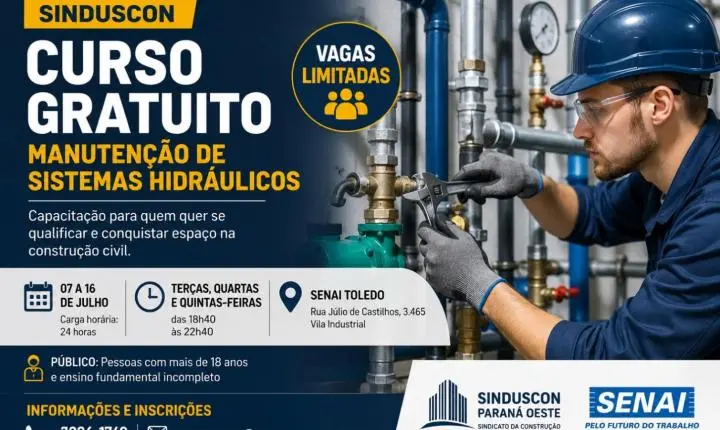 Sindicato oferece curso gratuito de manutenção de sistemas hidráulicos 