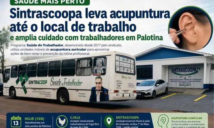 Sintrascoopa leva acupuntura até o local de trabalho e amplia cuidado com trabalhadores em Palotina