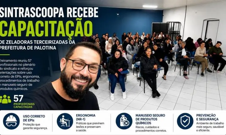 Sintrascoopa recebe capacitação de zeladoras terceirizadas da Prefeitura de Palotina com foco em segurança no trabalho