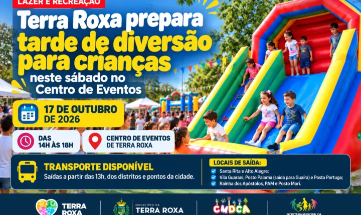 Terra Roxa prepara tarde de diversão para crianças neste sábado no Centro de Eventos
