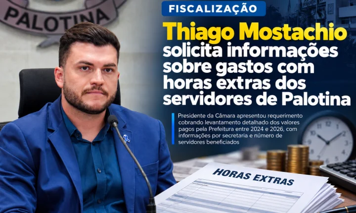 Thiago Mostachio solicita informações sobre gastos com horas extras dos servidores de Palotina