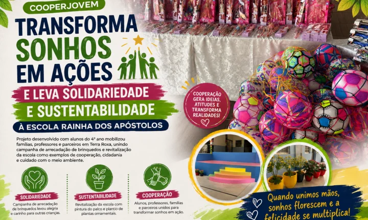 Transforma sonhos em ações e leva solidariedade e sustentabilidade à Escola Rainha dos Apóstolos