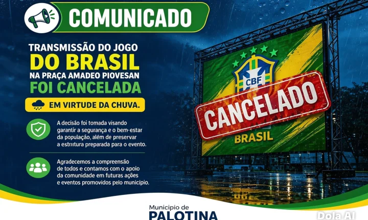 Transmissão do jogo da Seleção Brasileira na Praça Amadeo Piovesan é cancelada devido à chuva