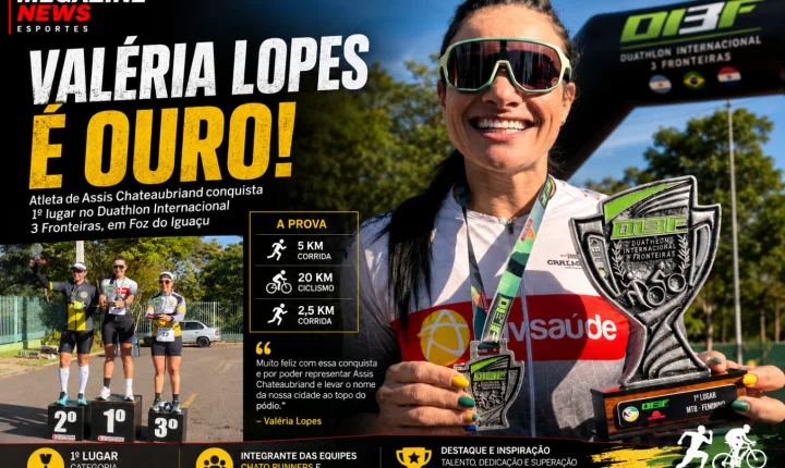 Valéria Lopes conquista ouro no Duathlon Internacional 3 Fronteiras e leva Assis Chateaubriand ao topo do pódio
