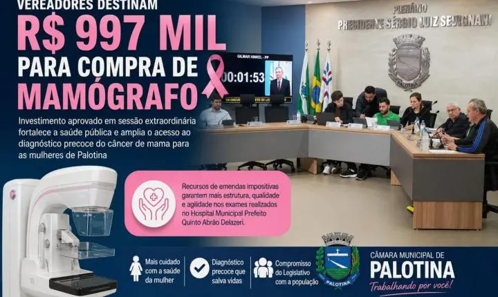 Vereadores destinam R$ 997 mil para compra de mamógrafo
