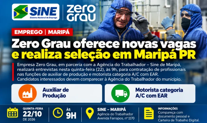 Zero Grau oferece novas vagas e realiza seleção em Maripá PR